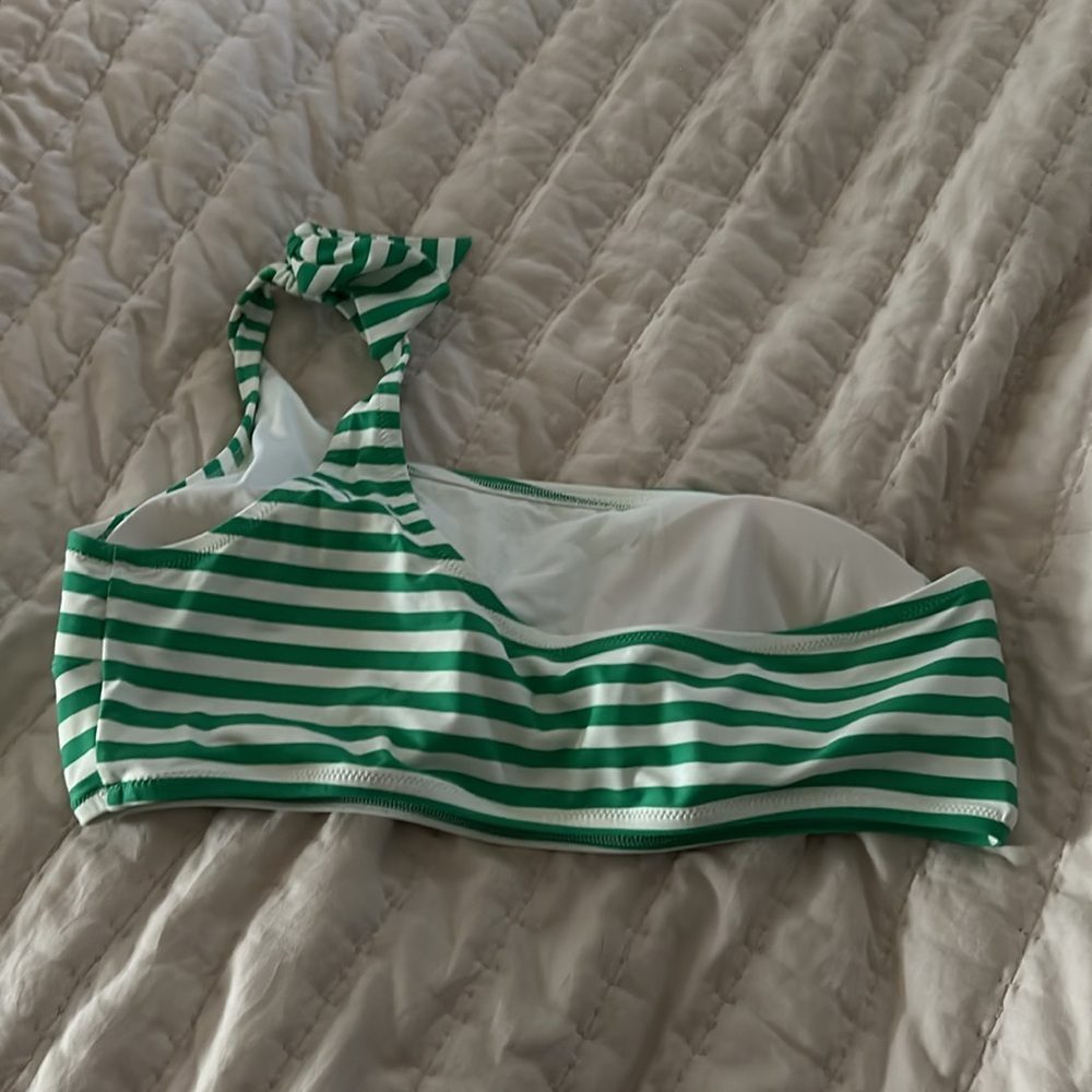 Aerie one shoulder white/green striped bikini top NWT - Picture 2 of 4